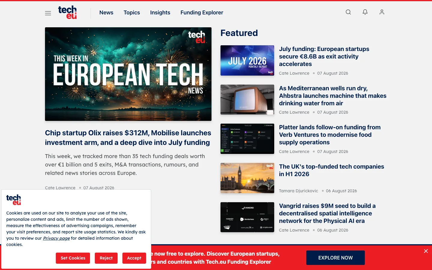 Screenshot of the Tech.eu homepage