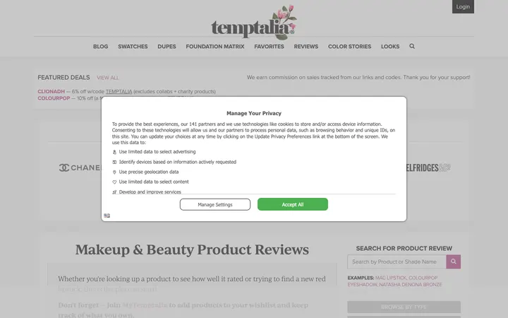 Temptalia homepage