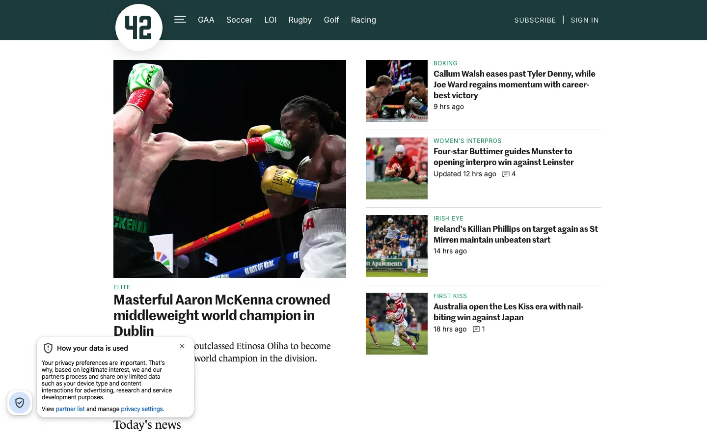 Screenshot of the The 42 homepage