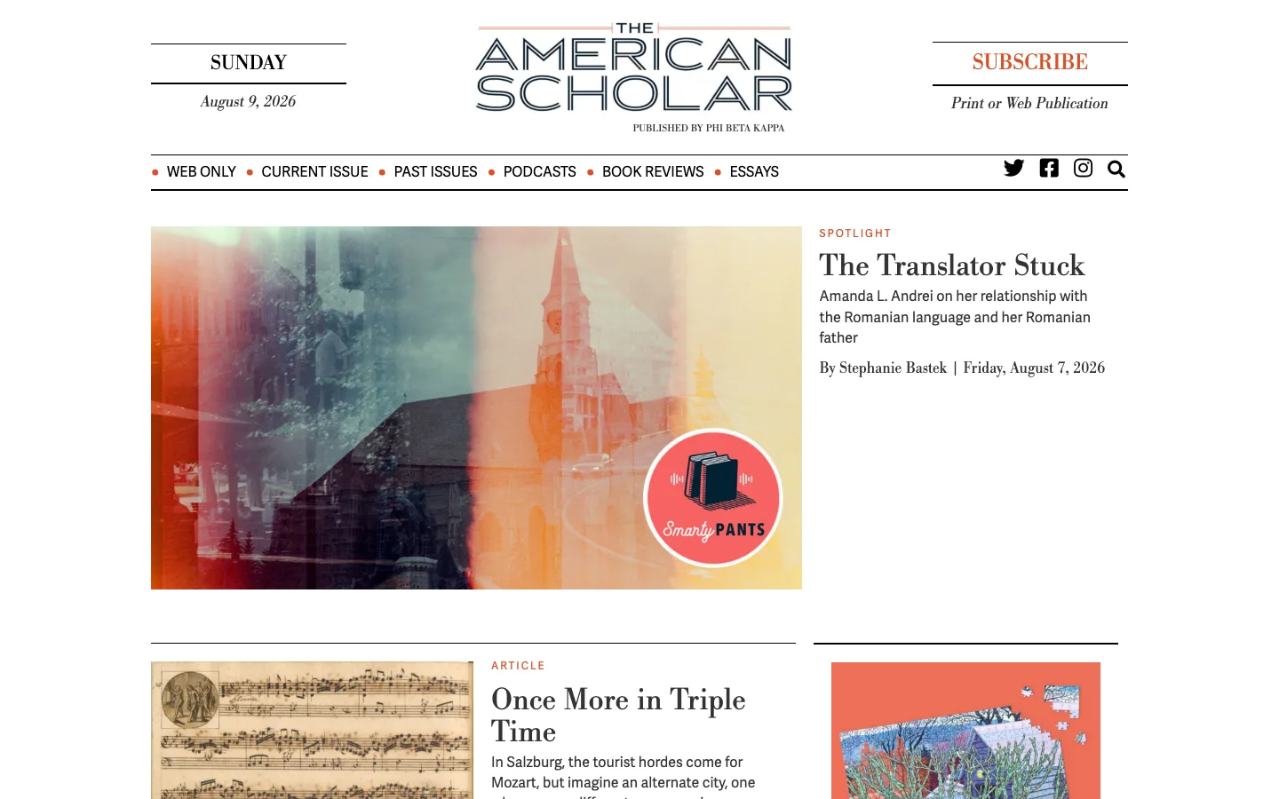 Screenshot of the The American Scholar homepage