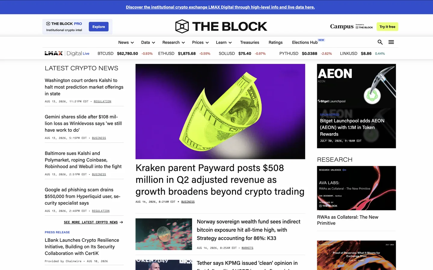 Screenshot of the The Block homepage