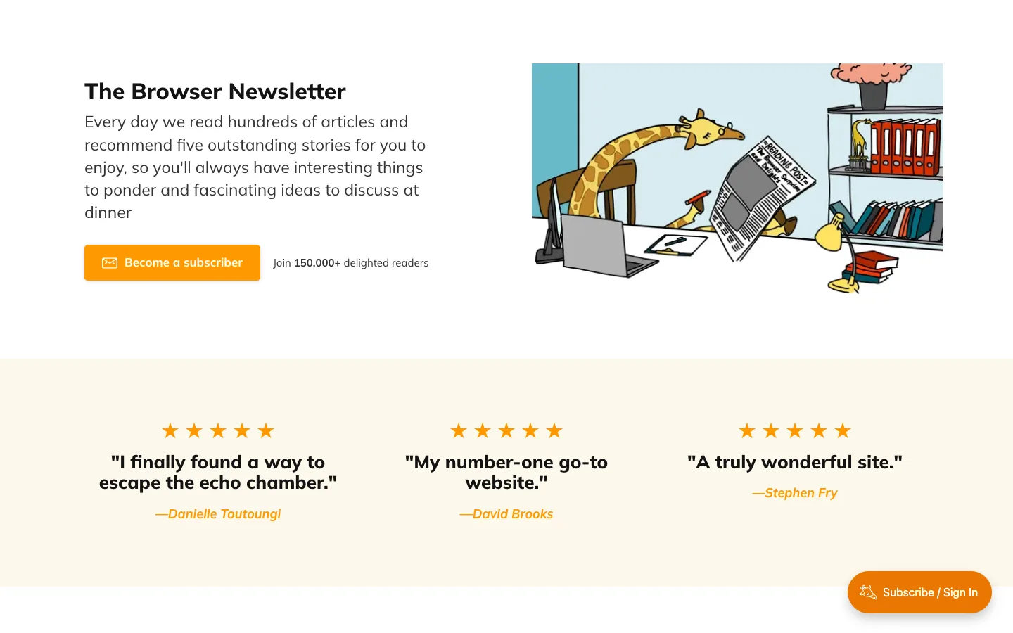 Screenshot of the The Browser homepage