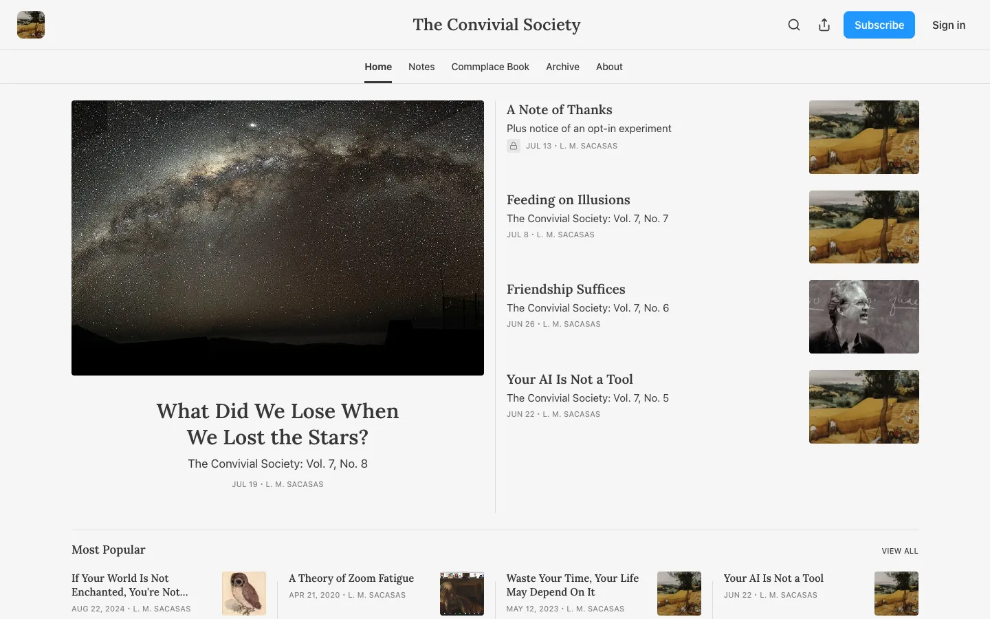 Screenshot of the The Convivial Society homepage