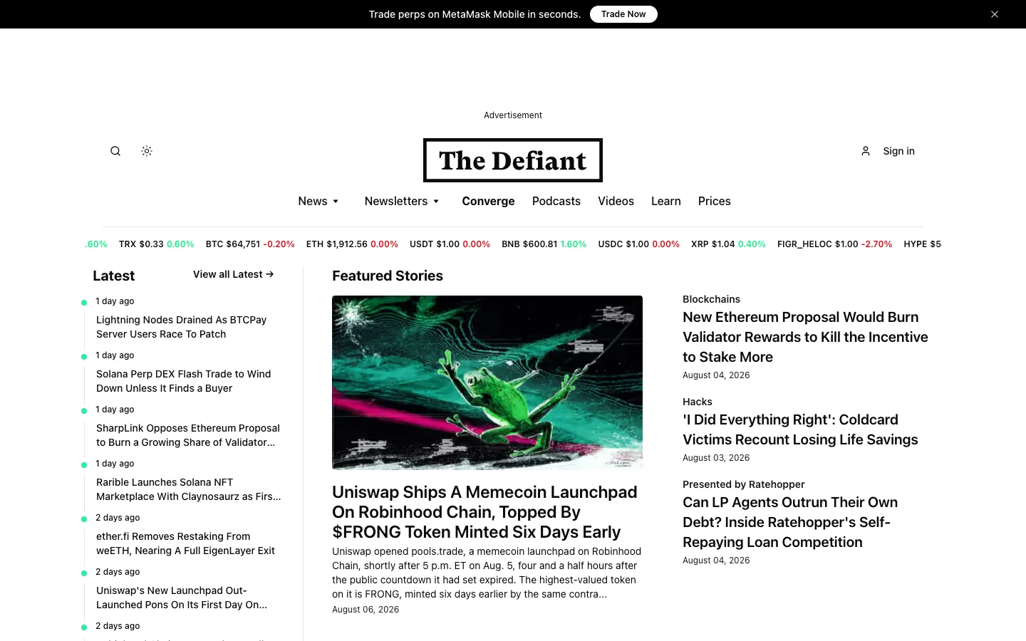 Screenshot of the The Defiant homepage