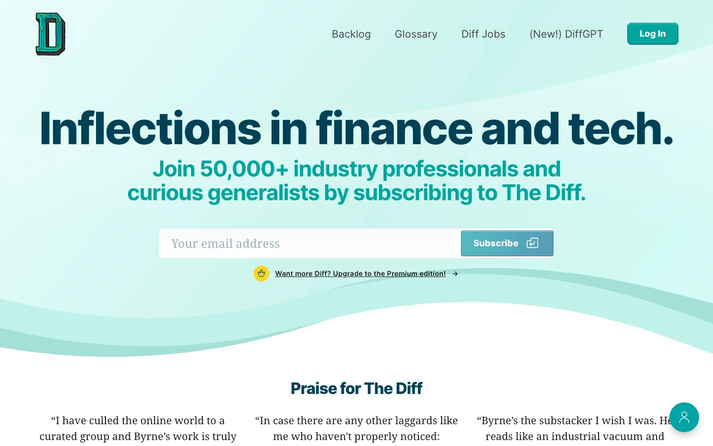 Screenshot of the The Diff homepage