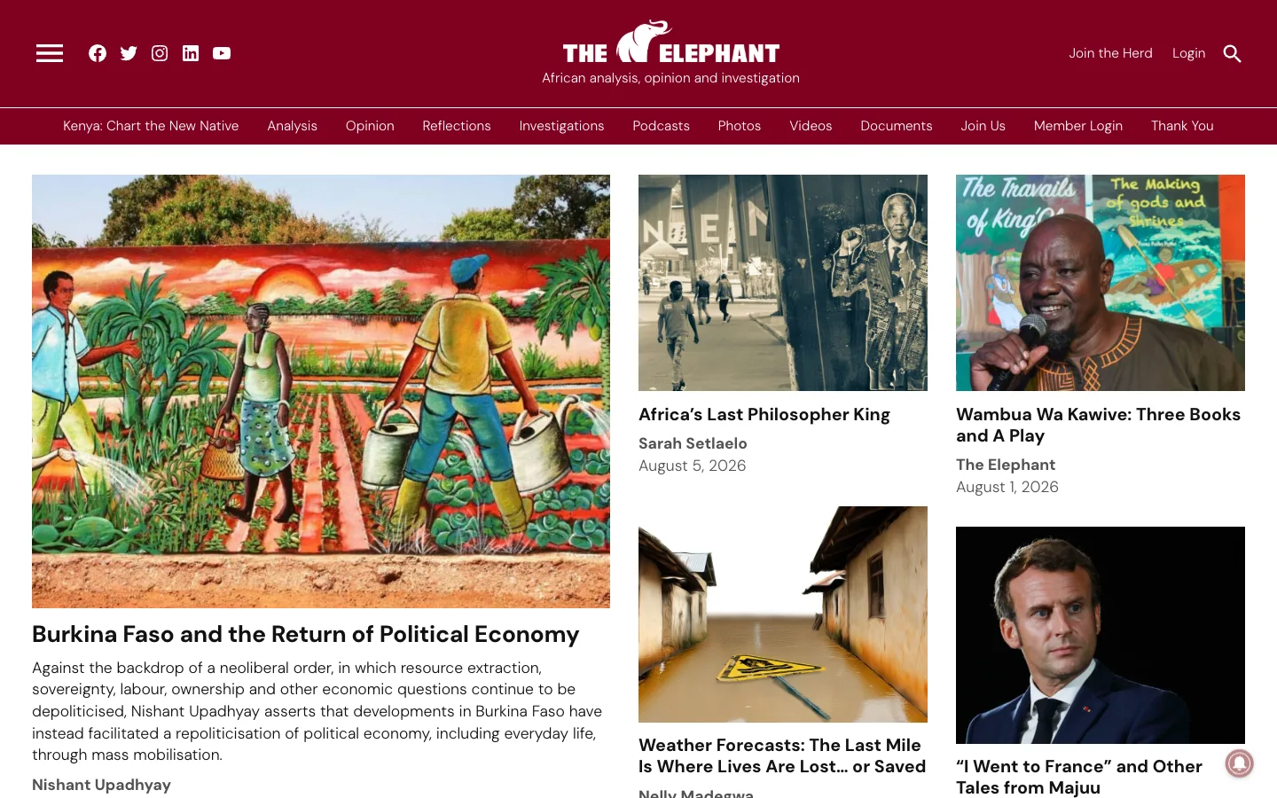 Screenshot of the The Elephant homepage
