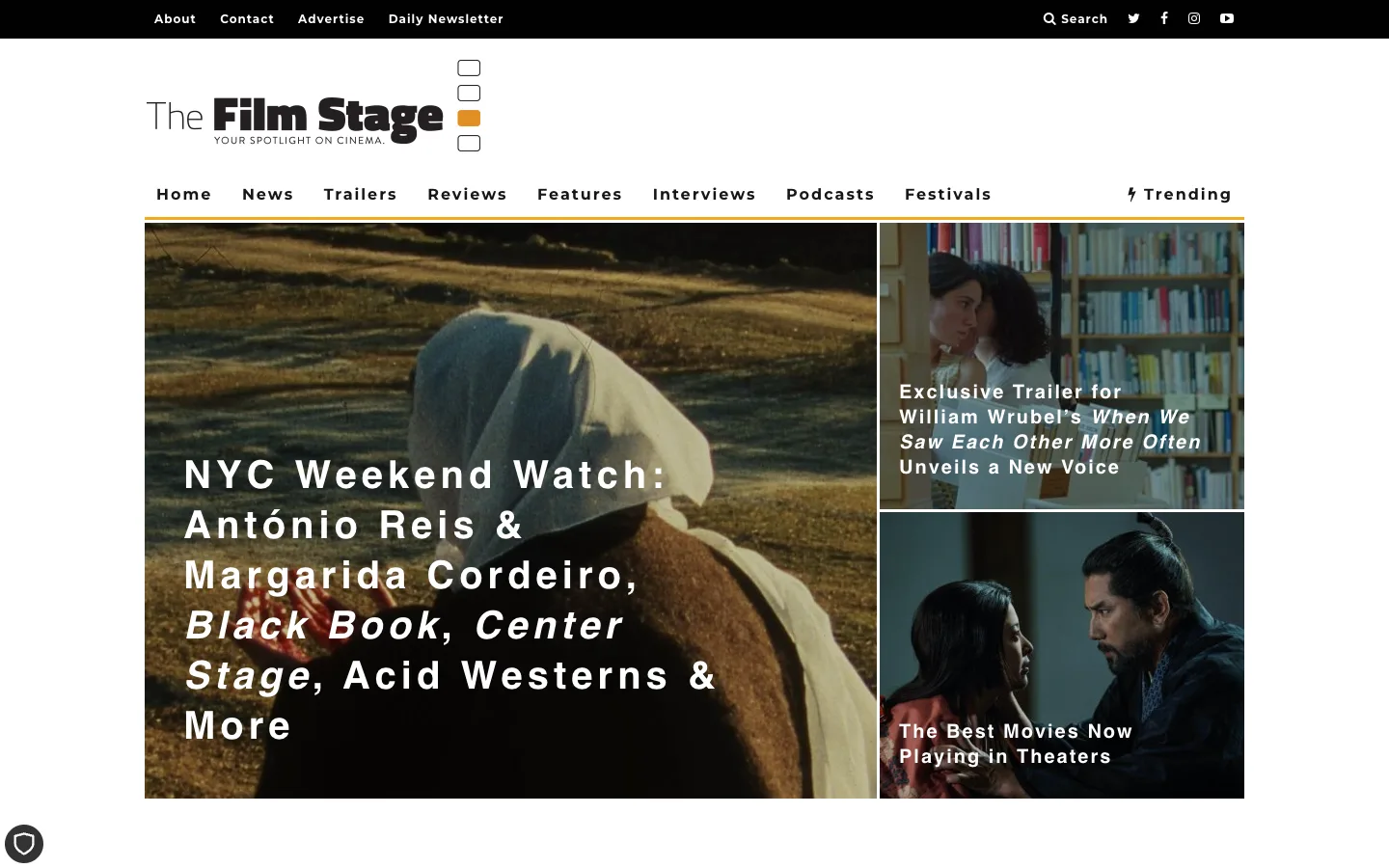 Screenshot of the The Film Stage homepage