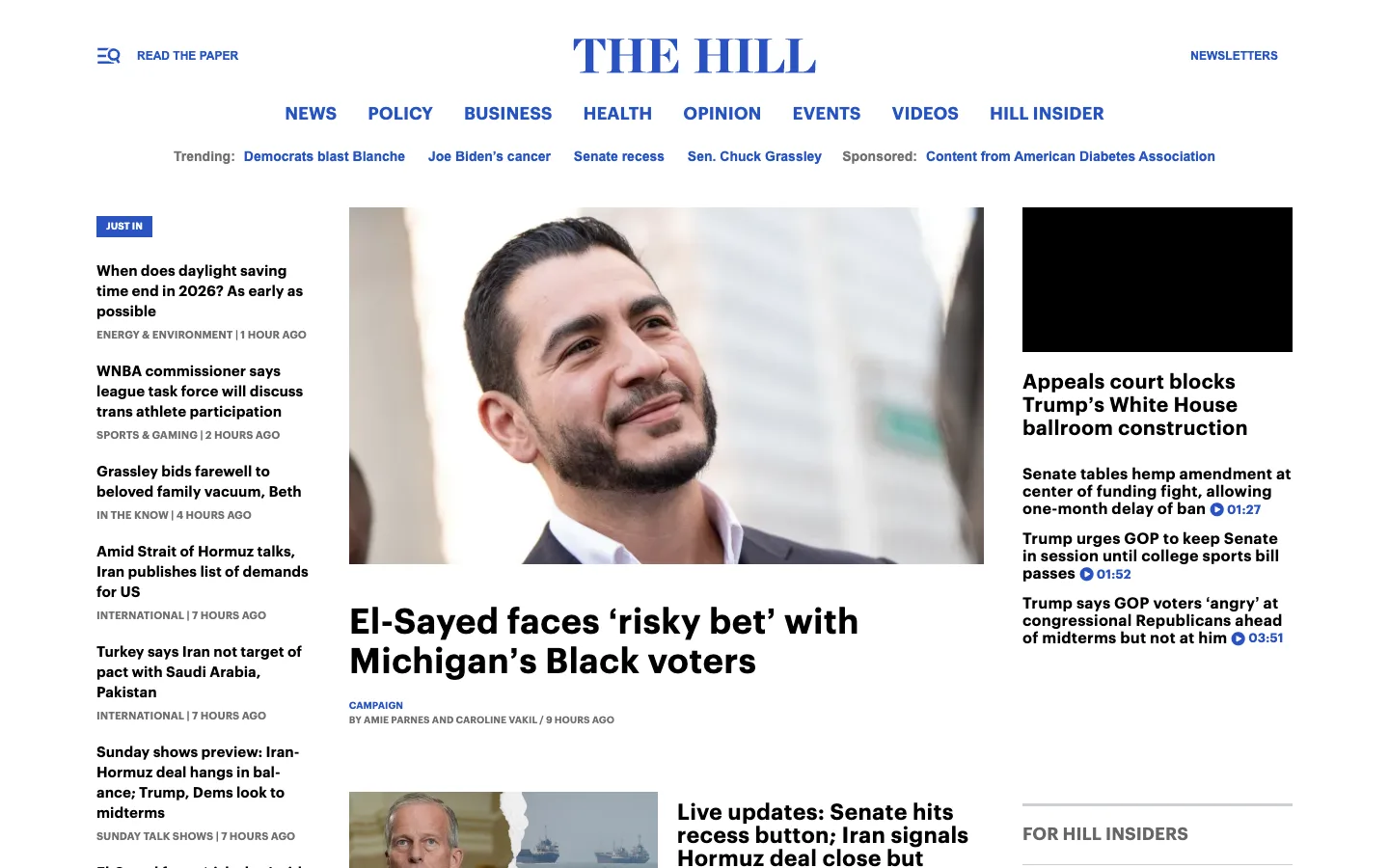 Screenshot of the The Hill homepage