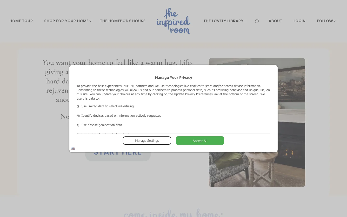 Screenshot of the The Inspired Room homepage