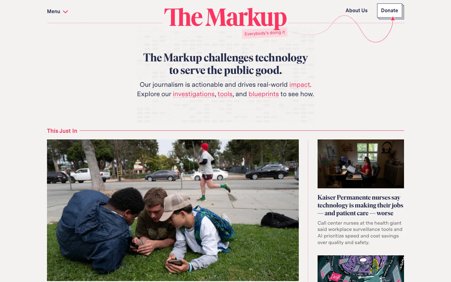 Screenshot of the The Markup homepage