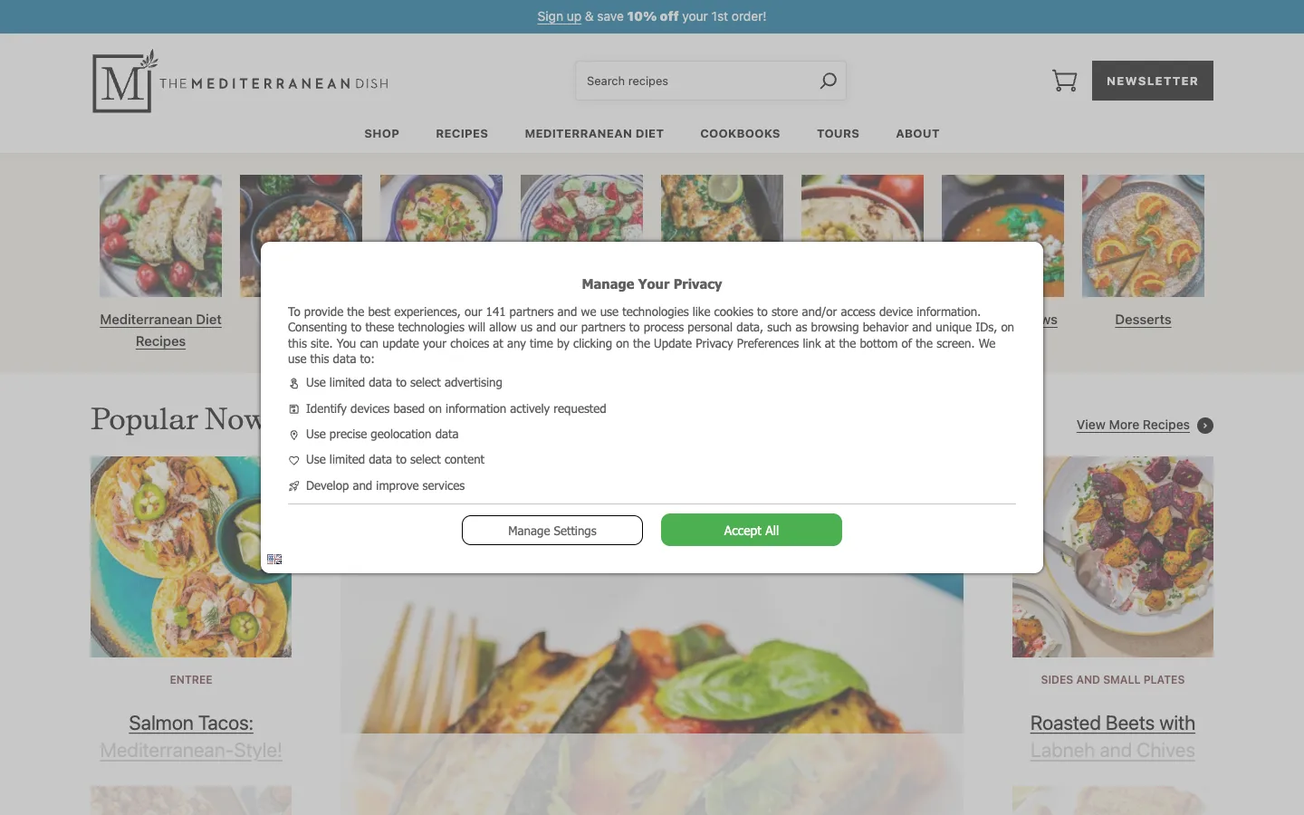 Screenshot of the The Mediterranean Dish homepage