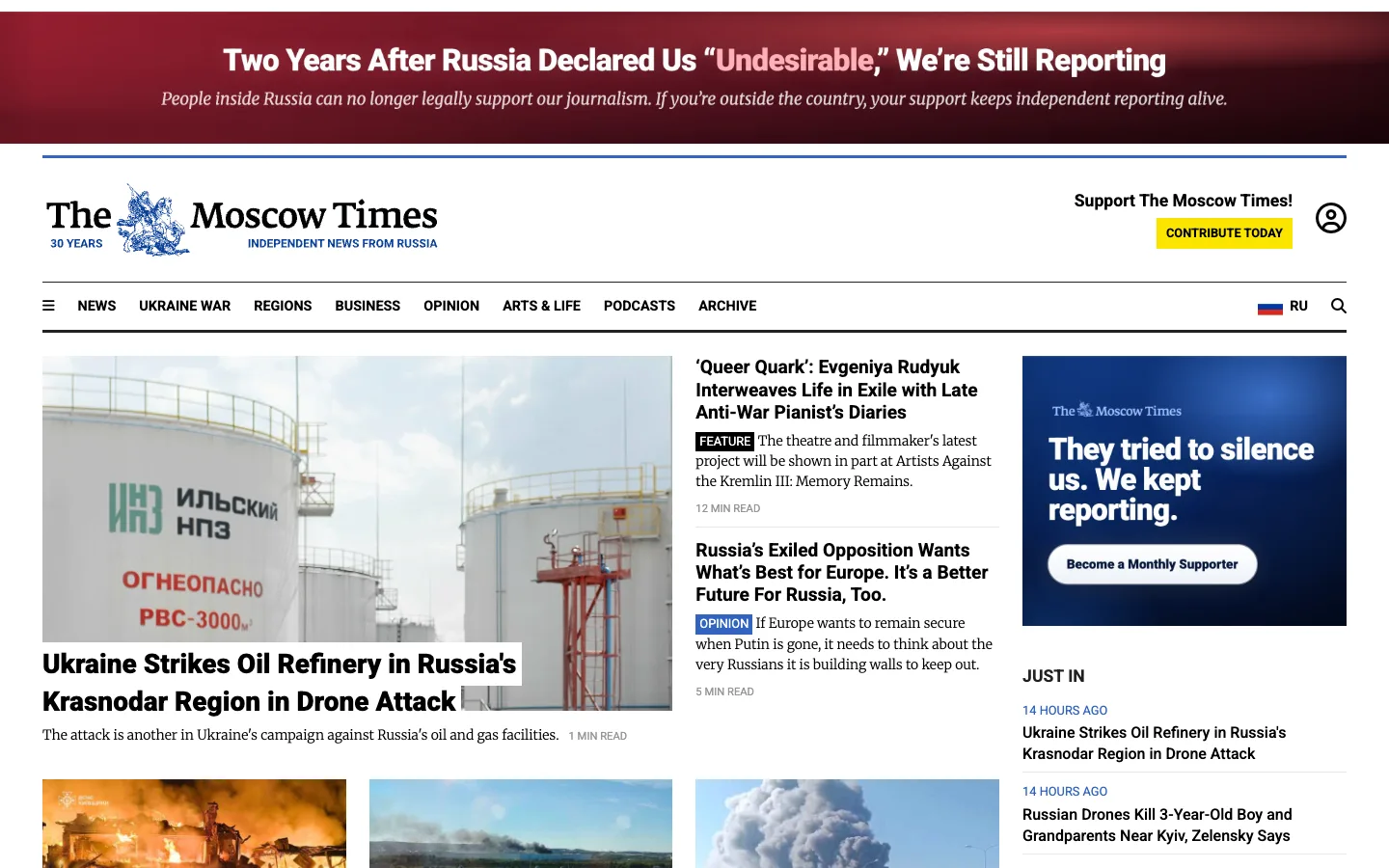 Screenshot of the The Moscow Times homepage