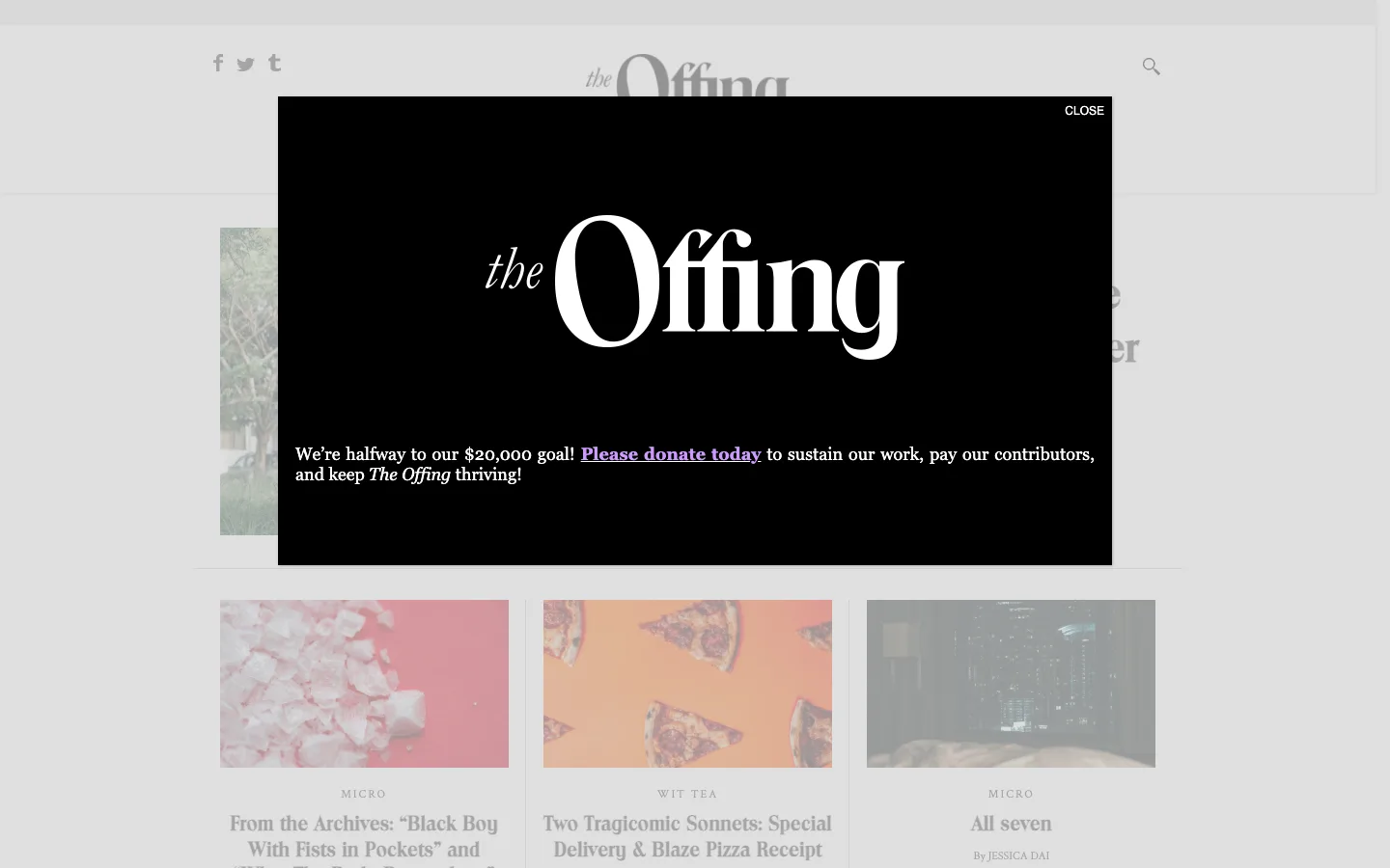 Screenshot of the The Offing homepage