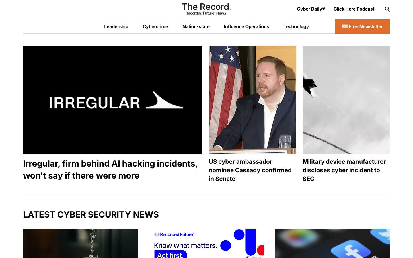 Screenshot of the The Record homepage