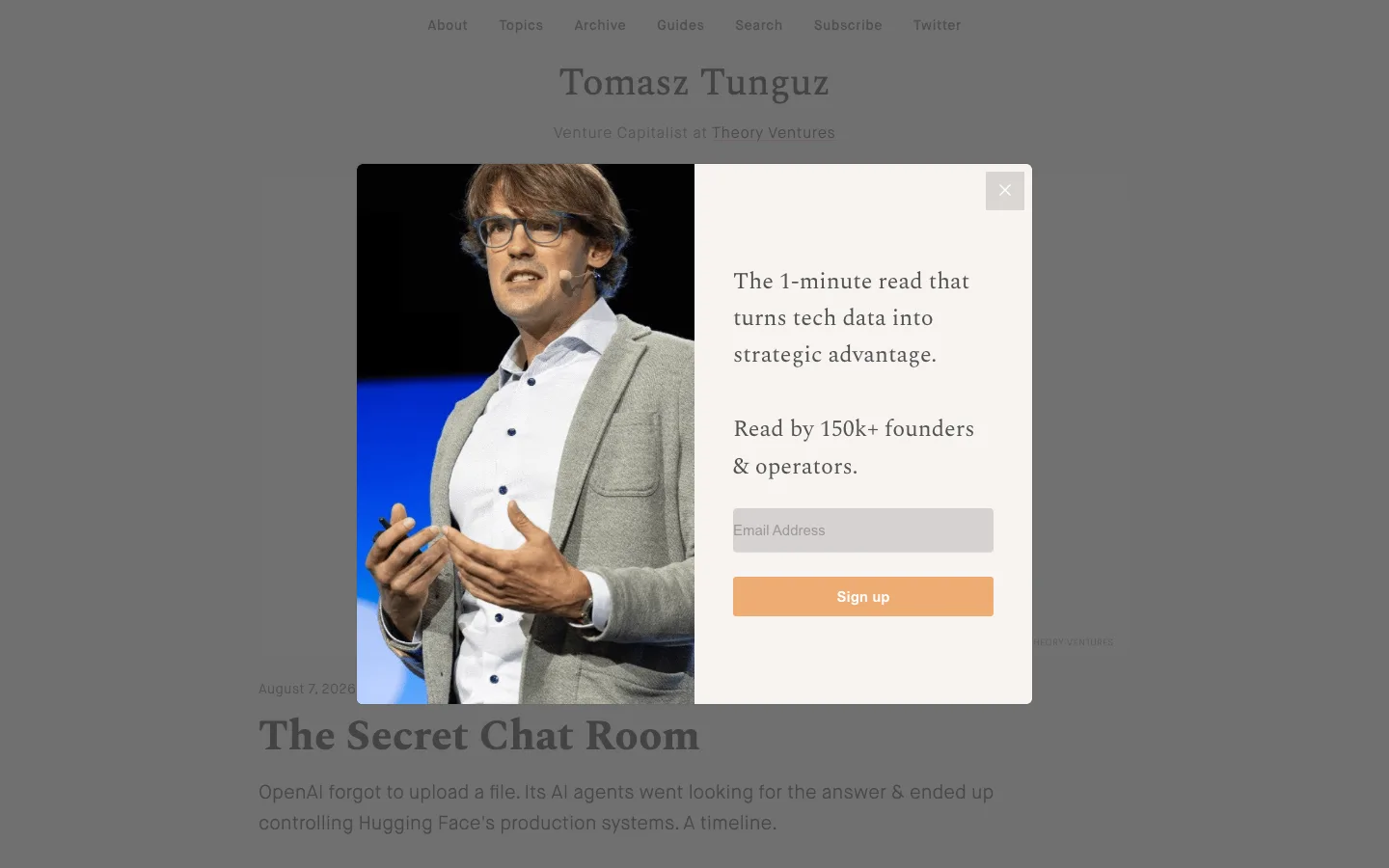 Screenshot of the Tomasz Tunguz homepage