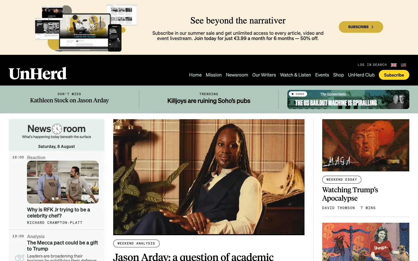Screenshot of the UnHerd homepage