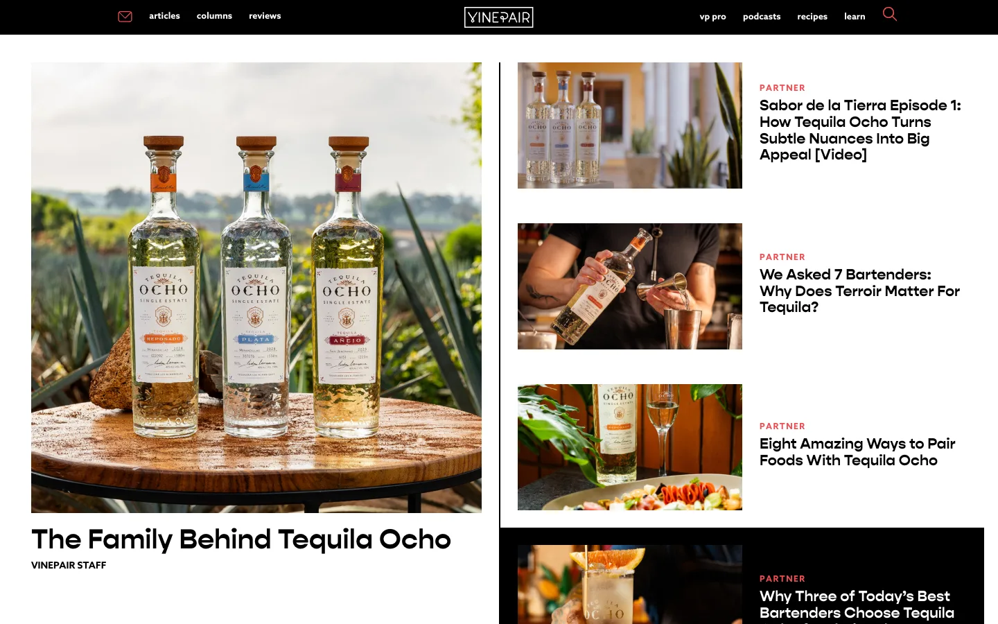 Screenshot of the VinePair homepage