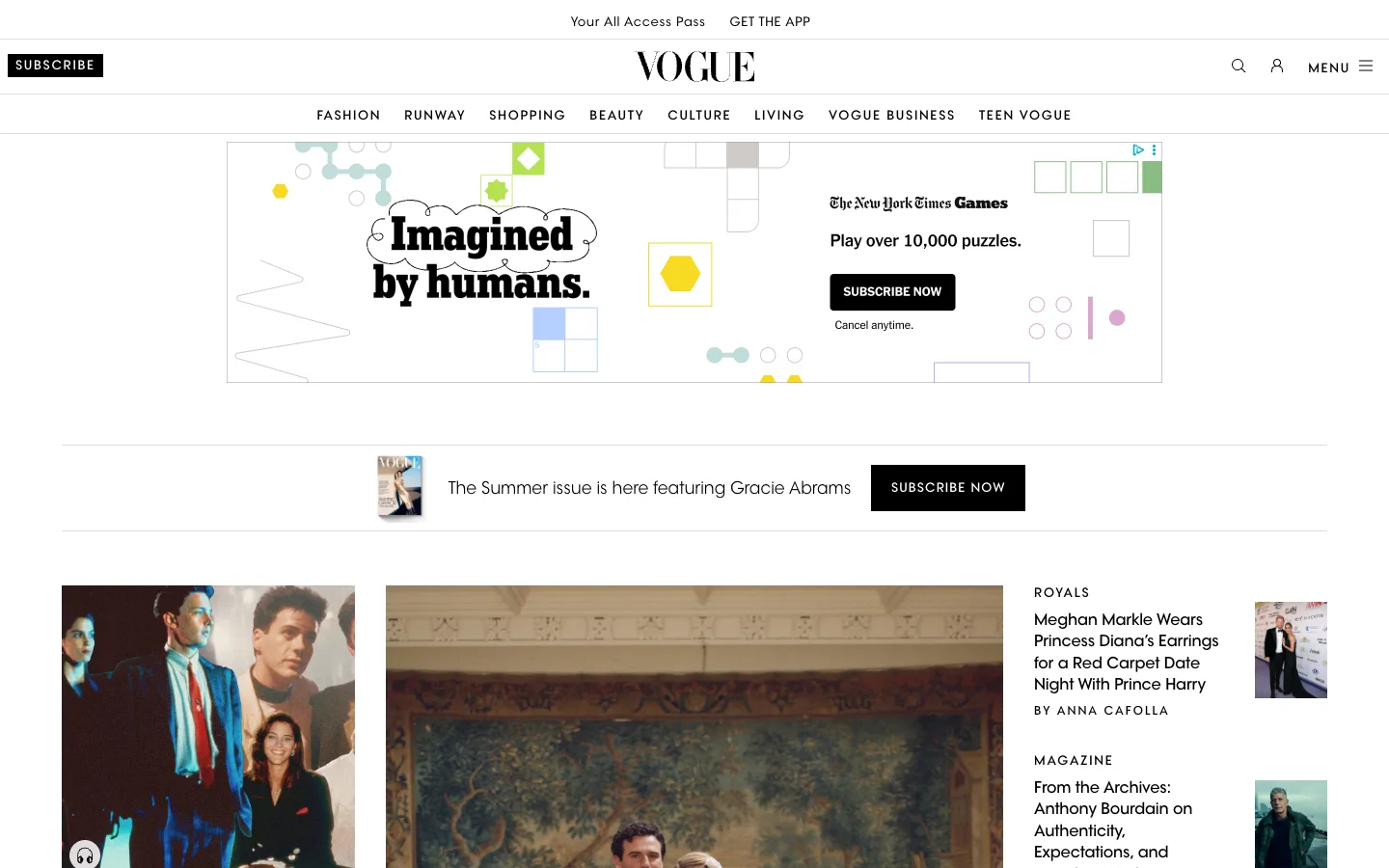 Screenshot of the Vogue homepage