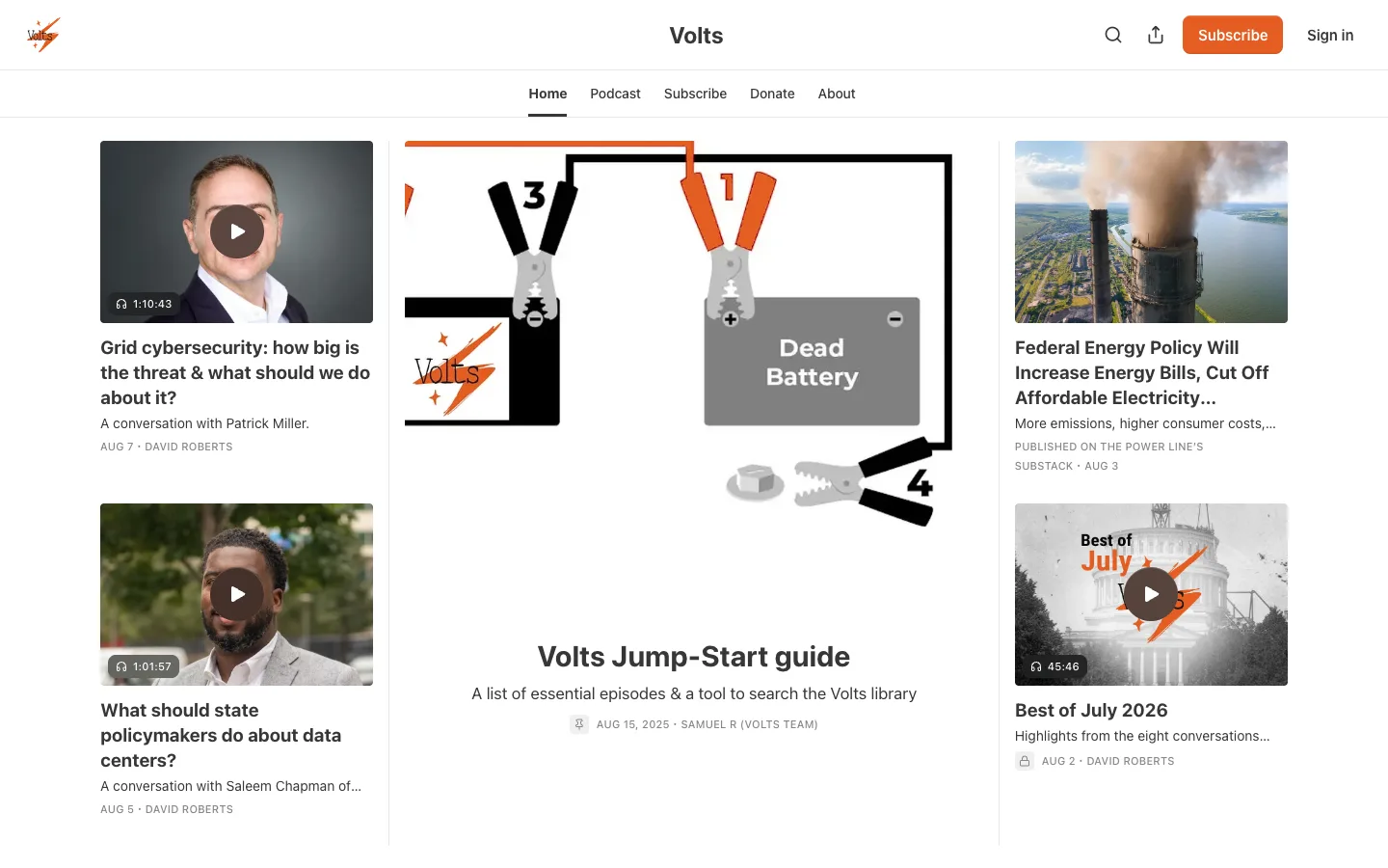 Screenshot of the Volts homepage