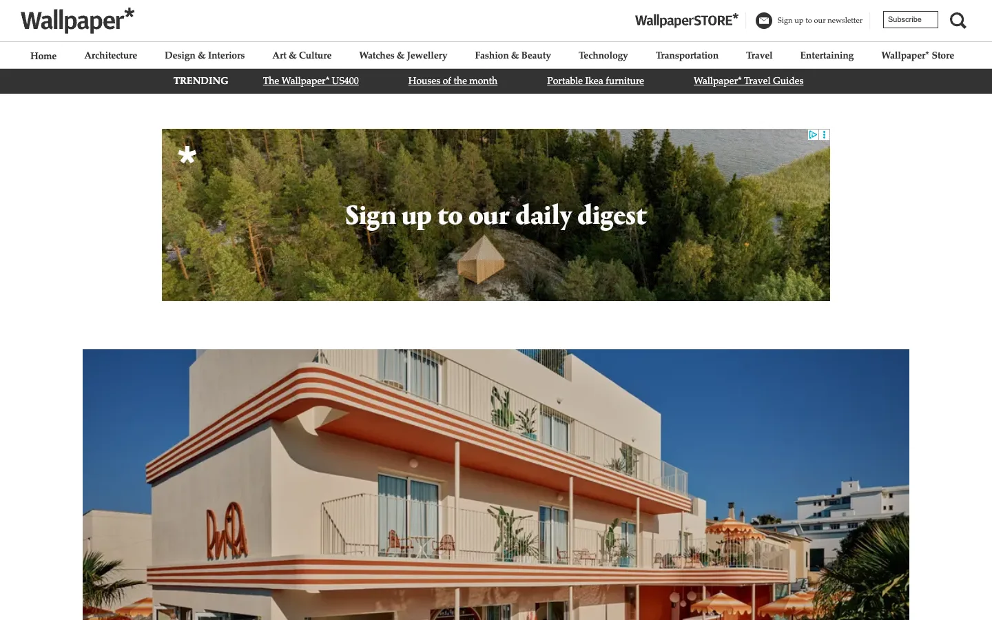 Screenshot of the Wallpaper* homepage