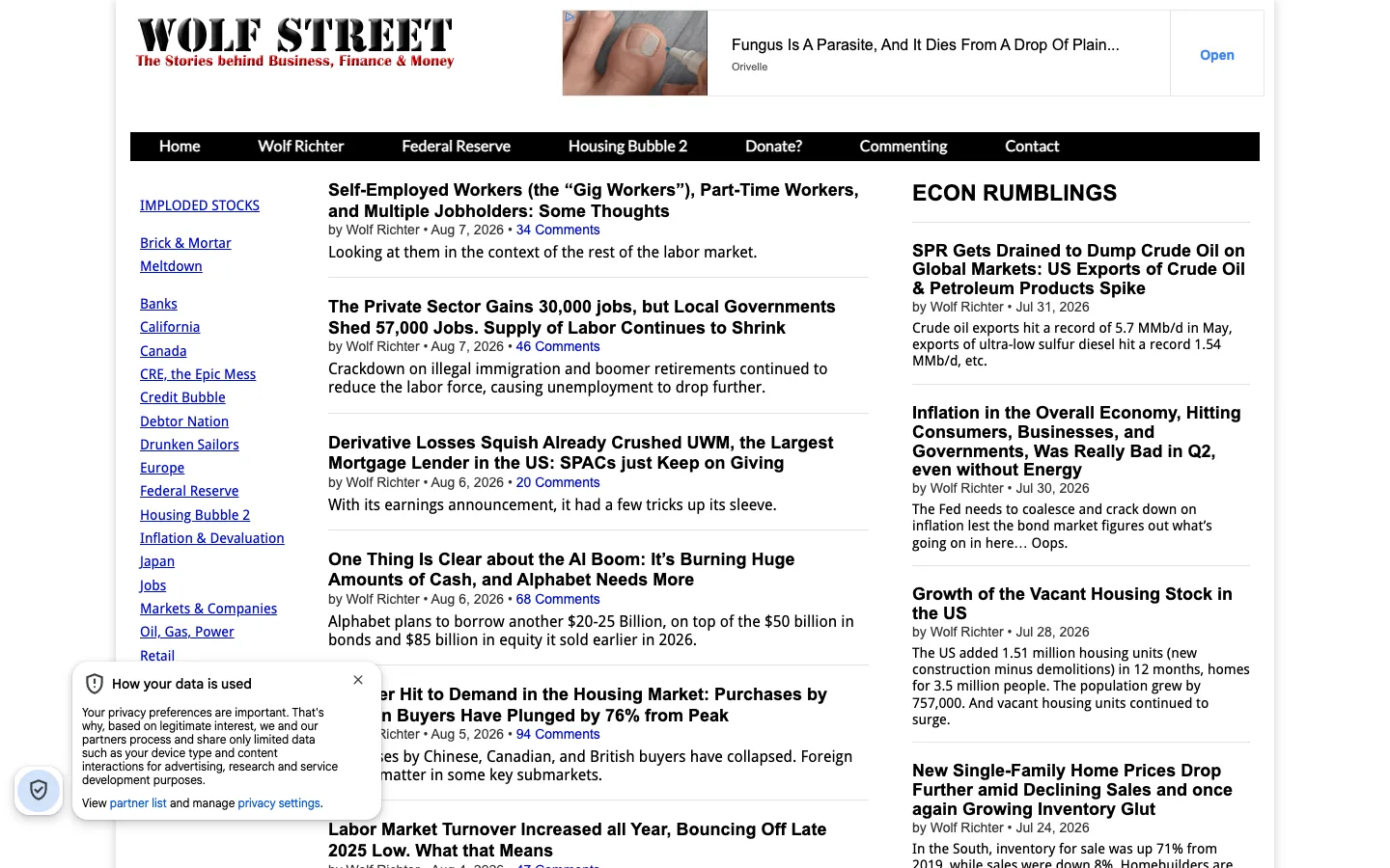Screenshot of the Wolf Street homepage