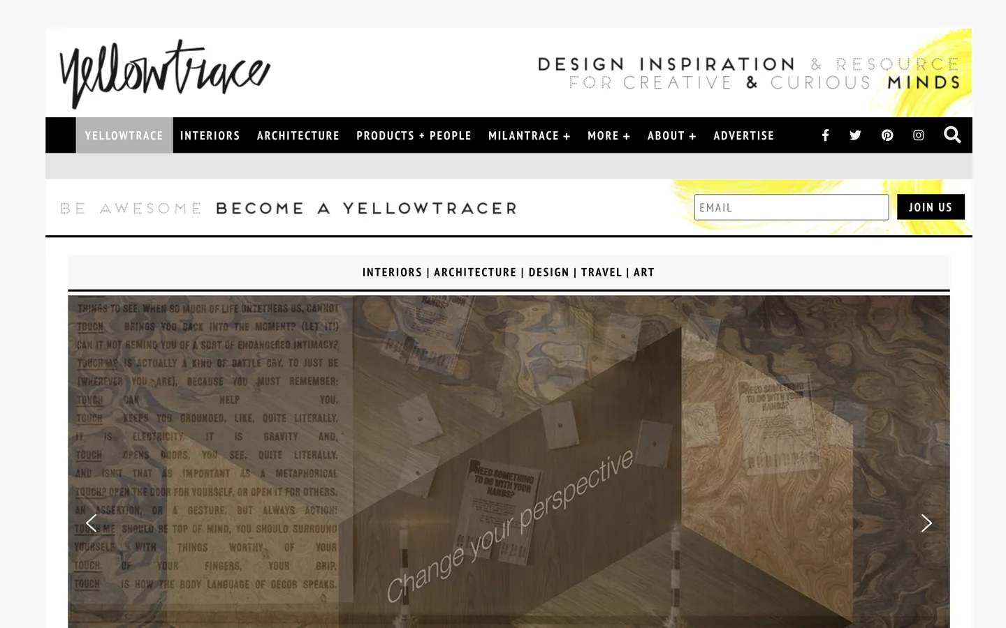 Screenshot of the Yellowtrace homepage