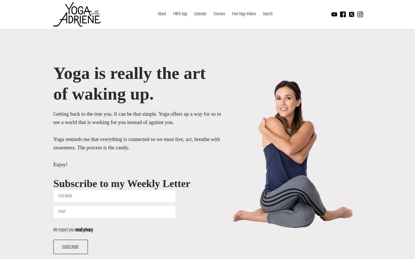 Screenshot of the Yoga with Adriene homepage